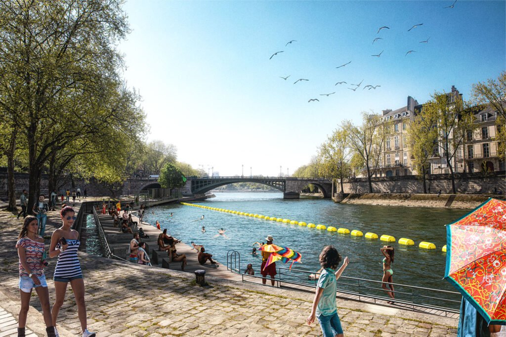 swimming in the seine - Paris - bras Marie